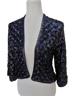DKNY Black Sequin Open-Front Jacket - Evening Cover-Up Women's Petite Small